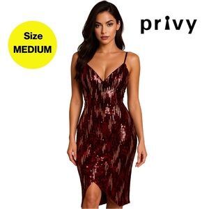 2/for $20 🪩 SEXY Sequins Asymmetrical Burgundy & Gold Party Dress 🎇 (Medium)